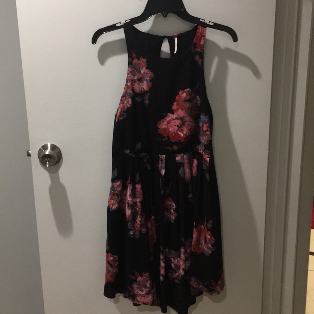 Free People black floral tank dress with pockets